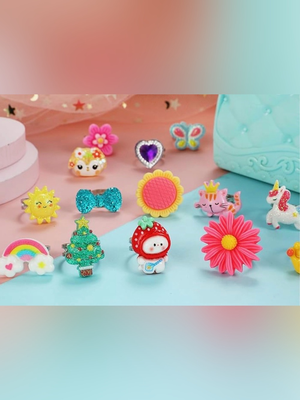 Pink Sheep 24 Pc Set Girl Jewel Rings - Picture 4 of 6